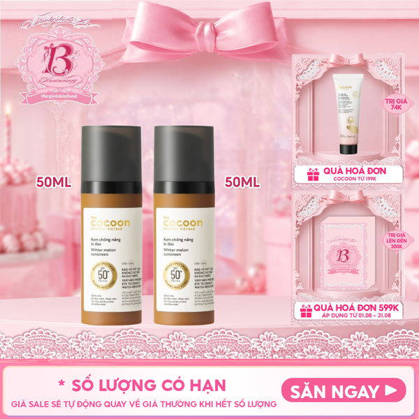  Kem Chống Nắng Cocoon Bí Đao Quang Phổ Rộng Dành Cho Da Dầu, Nhạy Cảm Winter Melon Sunscreen SPF50+ PA++++ 50ml 