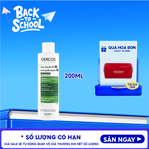  [200ml] Dầu Gội Vichy Làm Sạch Gàu, Hỗ Trợ Giảm Ngứa Dành Cho Da Dầu Dercos Anti Dandruff Dermatological Shampoo 