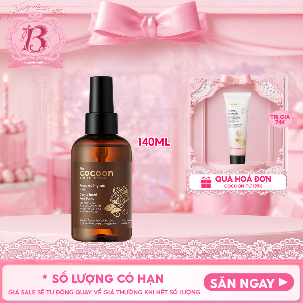 Nước Dưỡng Tóc Cocoon Dầu Sa-chi Cấp Ẩm, Phục Hồi Hư Tổn, Bảo Vệ Lớp Sừng Của Tóc Hair Tonic 140ml