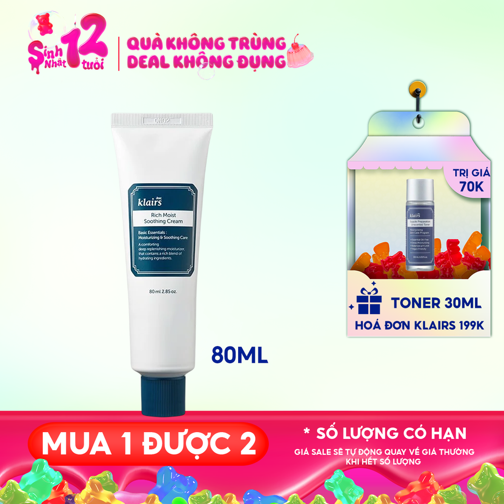 Kem Dưỡng Ẩm Chuyên Sâu Klairs Rich Moist Soothing Cream 80ml