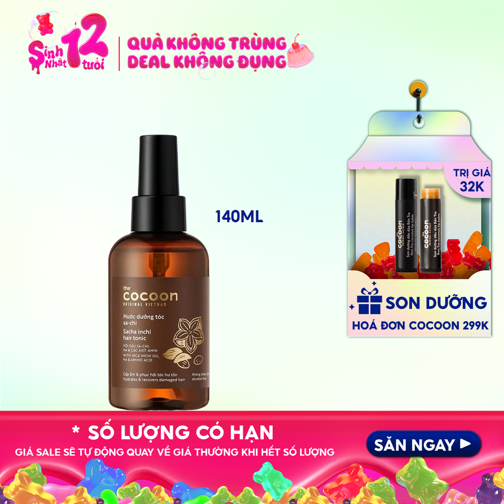 Nước Dưỡng Tóc Cocoon Dầu Sa-chi Cấp Ẩm, Phục Hồi Hư Tổn, Bảo Vệ Lớp Sừng Của Tóc Sacha Inchi Hair Tonic 140ml