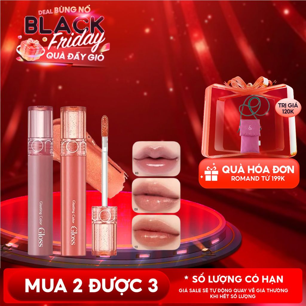 [GIÁ HỦY DIỆT][Màu 01-10][COLOR GLOSS] Son Bóng Romand Cho Môi Căng Mọng, Mềm Mịn Glasting Color Gloss 4g