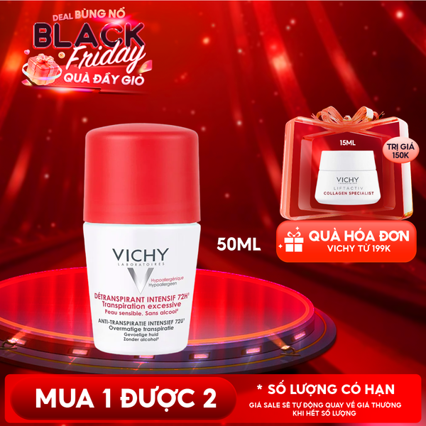  Lăn Khử Mùi Vichy Ngăn Mồ Hôi, Giữ Khô Thoáng Suốt 72H Detranspirant Intensif 72H 50ml (Che tên sản phẩm khi giao hàng) 