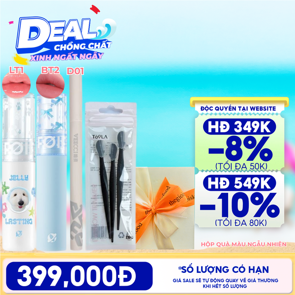  [HỘP QUÀ YÊU THƯƠNG] Son Tint Bóng FOIF Jelly Lasting Tint + Son Kem Lì FOIF Daily Blur Tint + Bút Kẻ Mắt VEECCI Vivid Color Eyeliner Pen + Dao Cao Lông Mày TOOLA + Hộp Quà Ngẫu Nhiên 