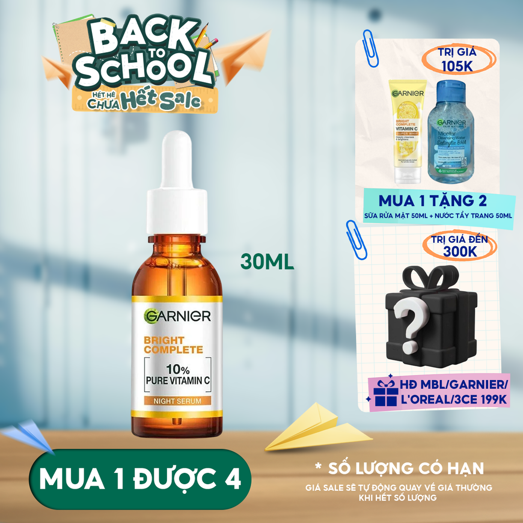 Serum Garnier Hỗ Trợ Sáng Da, Mờ Thâm Ban Đêm Skin Naturals Bright Complete Overnight Booster Serum 30ml