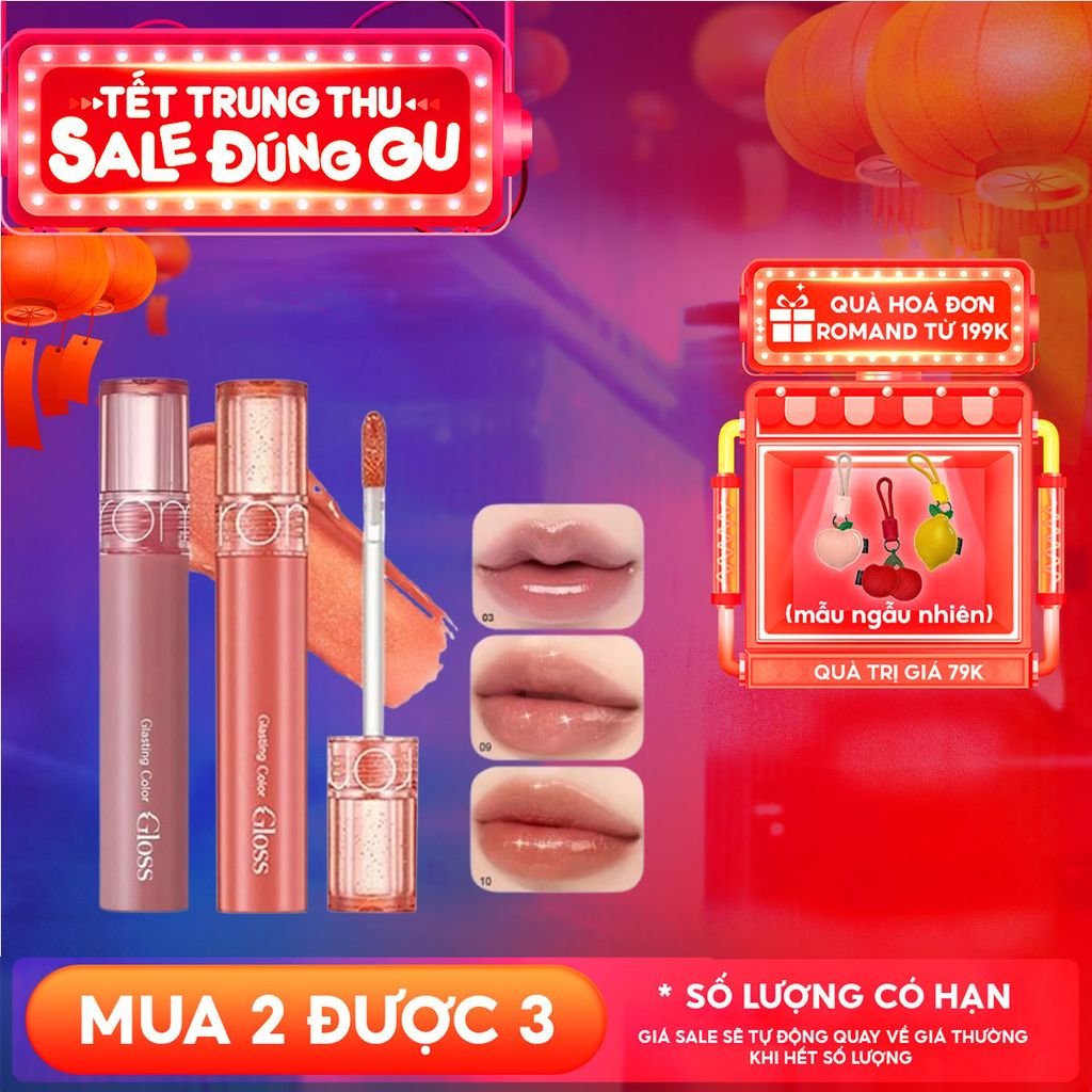 [GIÁ HỦY DIỆT][Màu 01-10][COLOR GLOSS] Son Bóng Romand Cho Môi Căng Mọng, Mềm Mịn Glasting Color Gloss 4g