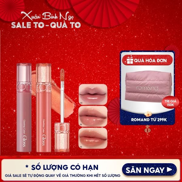  [GIÁ HỦY DIỆT][Màu 01-10][COLOR GLOSS] Son Bóng Romand Cho Môi Căng Mọng, Mềm Mịn Glasting Color Gloss 4g 