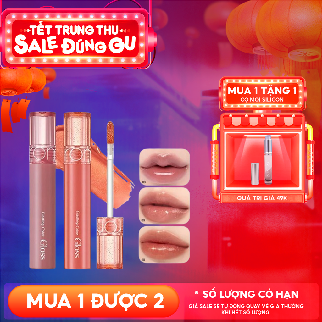[GIÁ HỦY DIỆT][Màu 01-10][COLOR GLOSS] Son Bóng Romand Cho Môi Căng Mọng, Mềm Mịn Glasting Color Gloss 4g