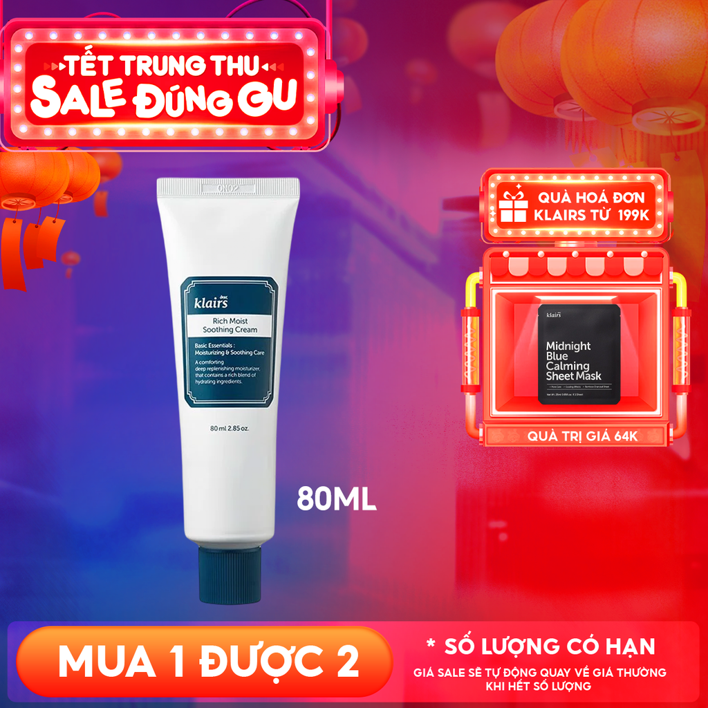 Kem Dưỡng Ẩm Chuyên Sâu Klairs Rich Moist Soothing Cream 80ml