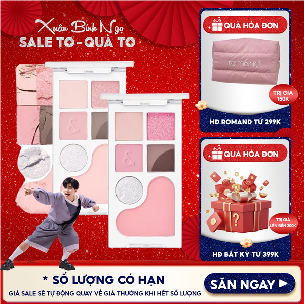  Bảng Phấn Mắt & Má Hồng Romand Ngọt Ngào, Lấp Lánh Bare Layer Palette 14g 