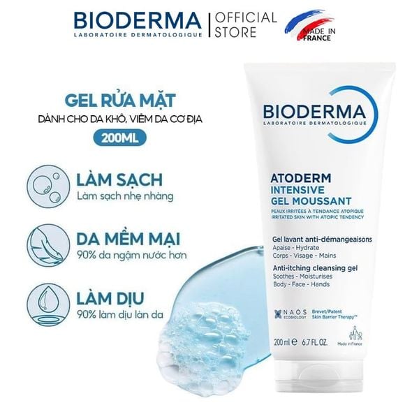  Gel Rửa Mặt Bioderma Dành Cho Da Khô, Viêm Da Cơ Địa Atoderm Intensive Gel Moussant 