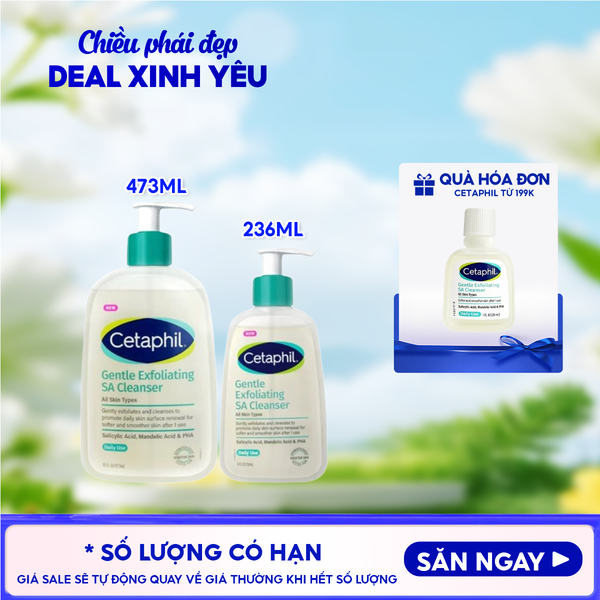  Gel Rửa Mặt Cetaphil Làm Sạch Dầu Nhờn, Cho Da Dầu, Mụn, Nhạy Cảm Gentle Exfoliating SA Cleanser 