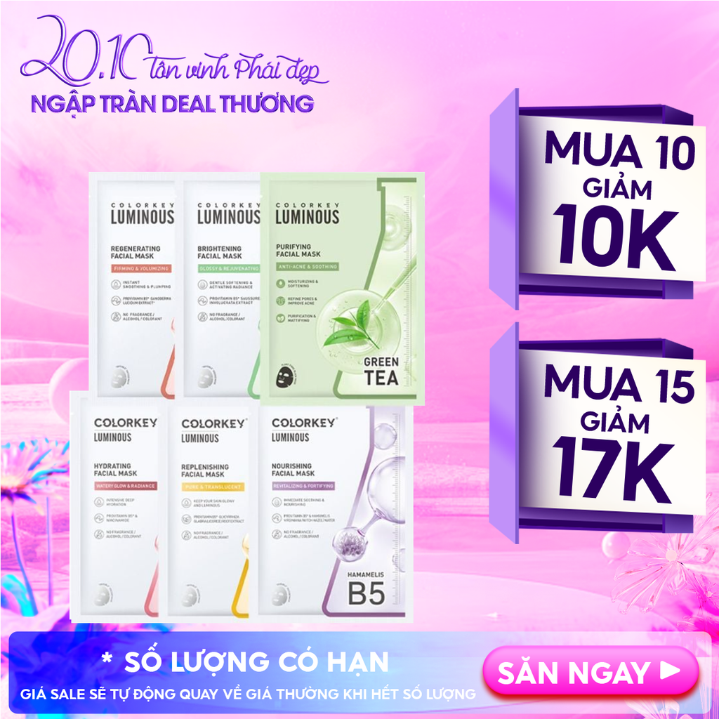 Mặt Nạ Giấy Colorkey Dưỡng Ẩm, Làm Dịu Da, Hỗ Trợ Dưỡng Sáng Facial Mask