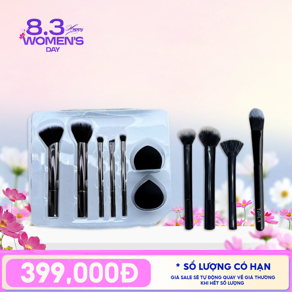  Combo TOOLA: Bộ Cọ Trang Điểm Cơ Bản Kèm Bông Mút + Bộ Cọ Trang Điểm Tạo Khối, Bắt Sáng + Cọ Trang Điểm Tán Kem Nền 