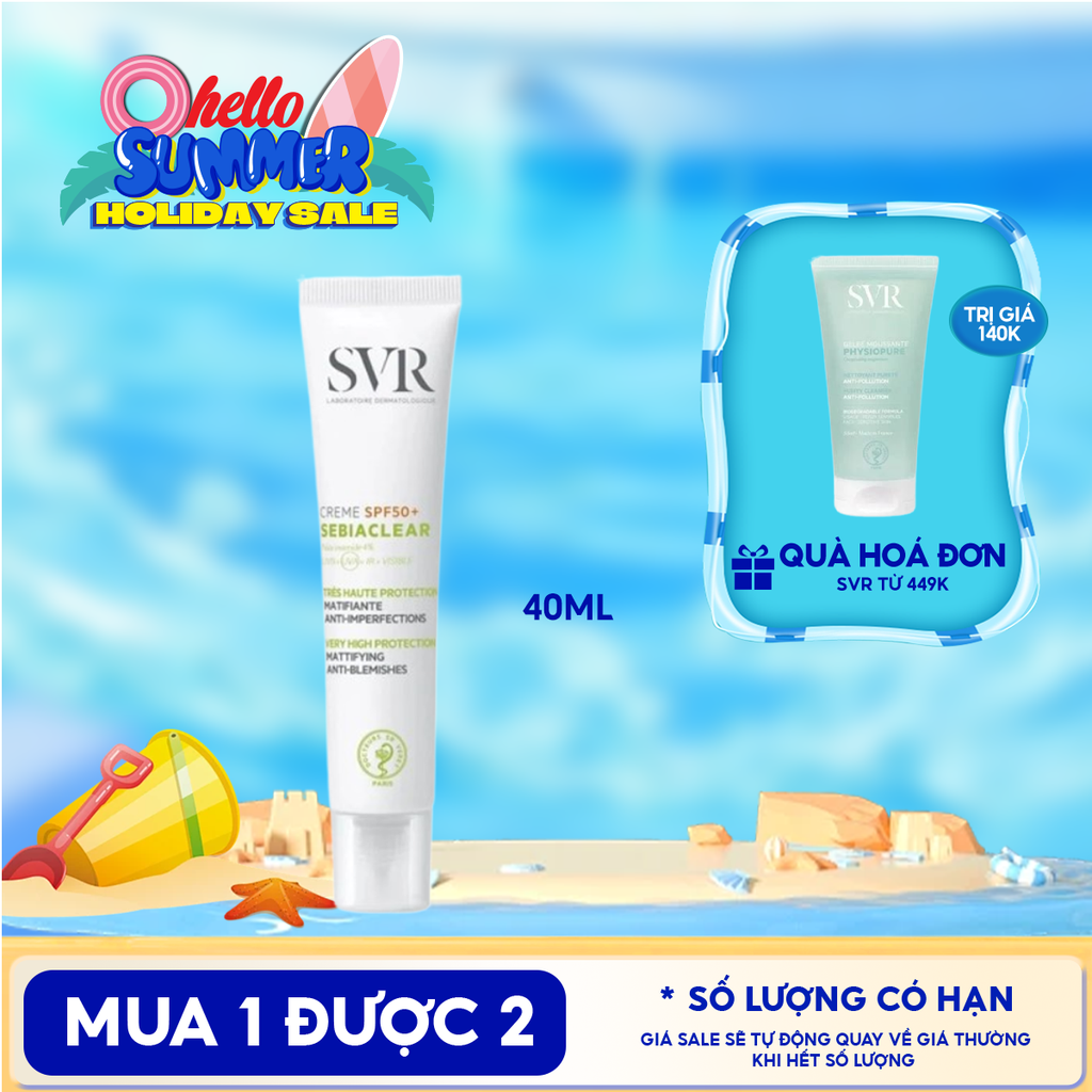Kem Chống Nắng SVR Hỗ Trợ Giảm Mụn, Kiểm Soát Dầu Nhờn Sebiaclear Crème SPF50+ 40ml