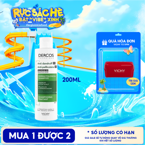  [200ml] Dầu Gội Vichy Làm Sạch Gàu, Hỗ Trợ Giảm Ngứa Dành Cho Da Dầu Dercos Anti Dandruff Dermatological Shampoo 