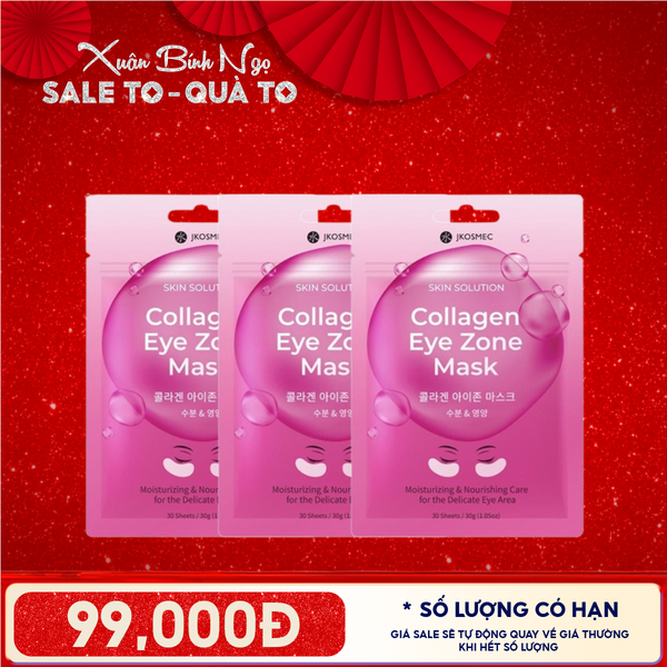  Combo 3 Set Mặt Nạ Mắt Cấp Ẩm, Làm Sáng, Giảm Quầng Thâm Mắt Jkosmec Skin Solution Collagen Eye Zone Mask (30 miếng) 