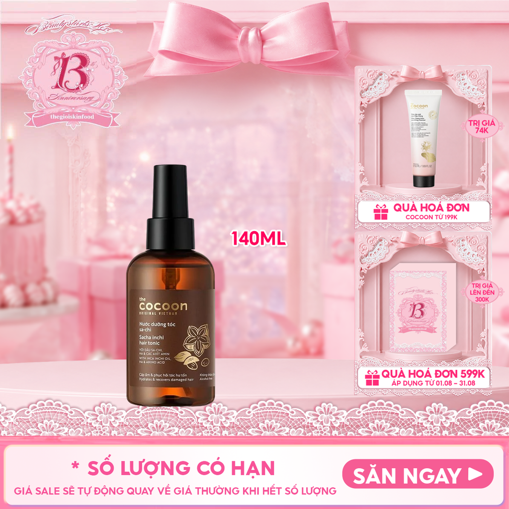 Nước Dưỡng Tóc Cocoon Dầu Sa-chi Cấp Ẩm, Phục Hồi Hư Tổn, Bảo Vệ Lớp Sừng Của Tóc Hair Tonic 140ml