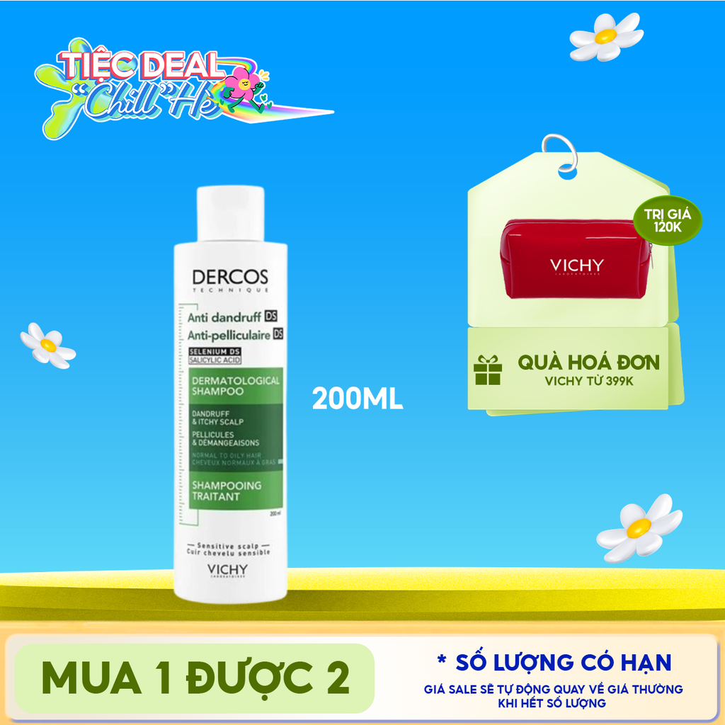 [200ml] Dầu Gội Vichy Làm Sạch Gàu, Hỗ Trợ Giảm Ngứa Dành Cho Da Dầu Dercos Anti Dandruff Dermatological Shampoo