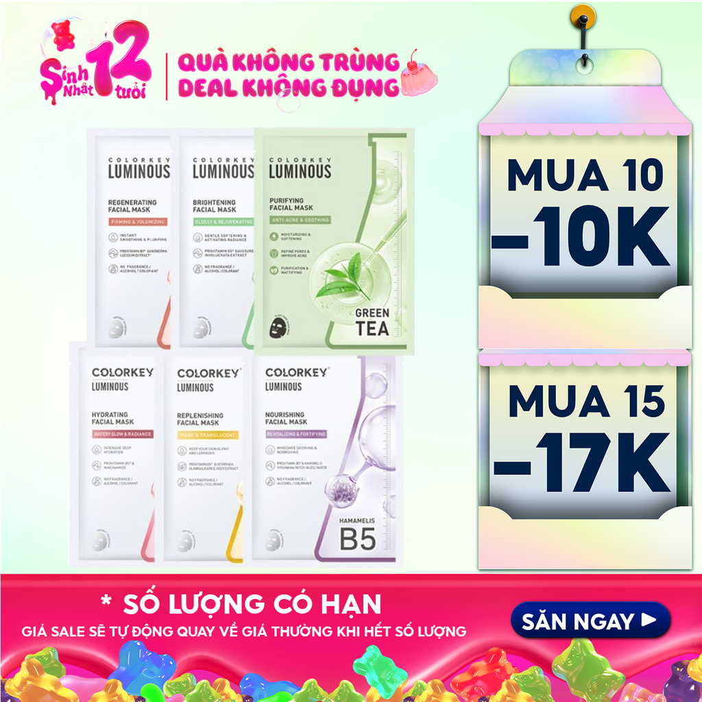 Mặt Nạ Giấy Colorkey Dưỡng Ẩm, Làm Dịu Da, Hỗ Trợ Dưỡng Sáng Facial Mask