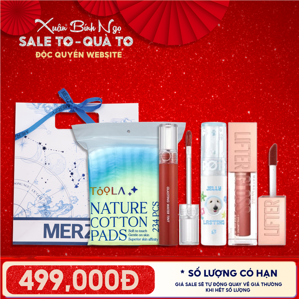  Túi Quà Tặng 499K: 1 Son Romand + 1 Son FOIF + 1 Son Maybelline + 1 Bông Tẩy Trang 234M + Túi 