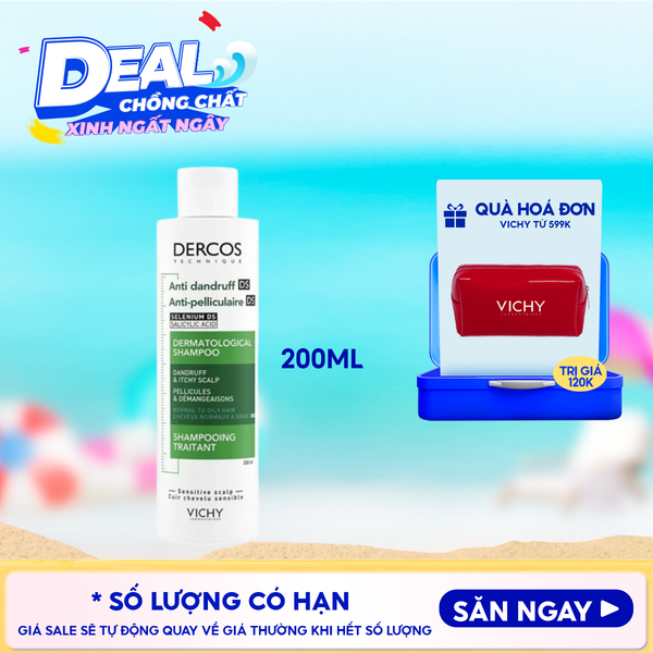 [200ml] Dầu Gội Vichy Làm Sạch Gàu, Hỗ Trợ Giảm Ngứa Dành Cho Da Dầu Dercos Anti Dandruff Dermatological Shampoo 