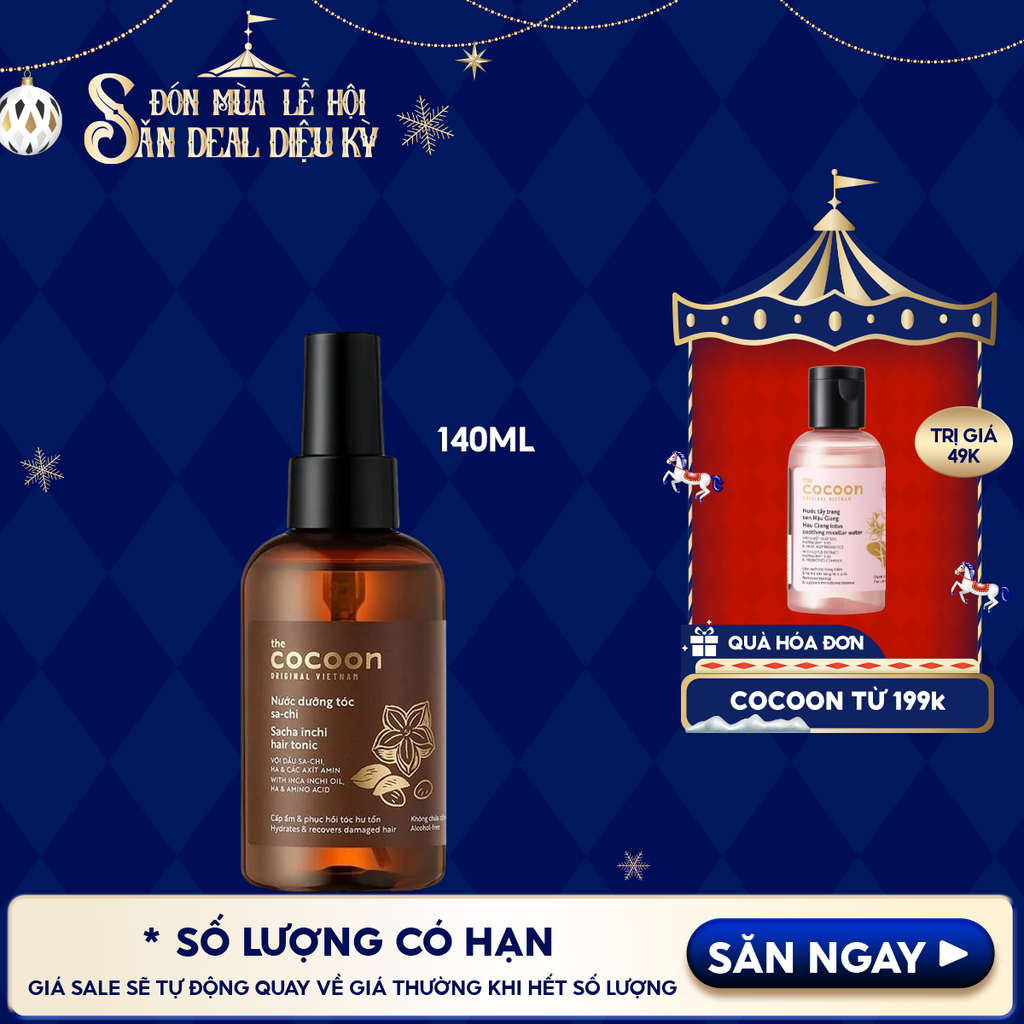 Nước Dưỡng Tóc Cocoon Dầu Sa-chi Cấp Ẩm, Phục Hồi Hư Tổn, Bảo Vệ Lớp Sừng Của Tóc Sacha Inchi Hair Tonic 140ml
