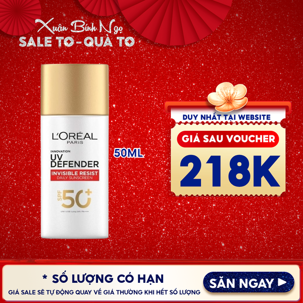  Kem Chống Nắng L'Oreal Mịn Nhẹ, Bảo Vệ Da, Ngăn Ngừa Lão Hóa UV Defender SPF 50+/PA++++ 50ml 