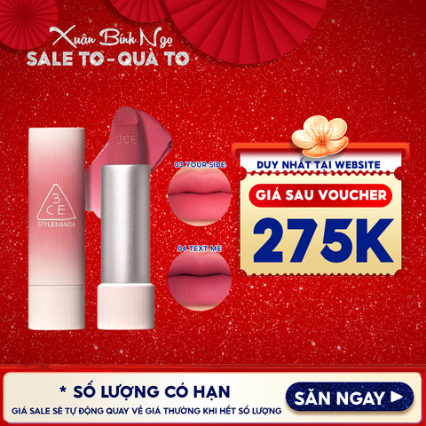 Son Thỏi 3CE Mịn Lì, Mềm Môi Cashmere Hug Lipstick 3.5g