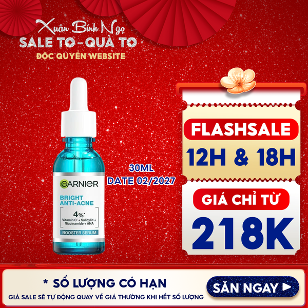  Serum Garnier Tinh Chất Dưỡng Sáng Da, Mờ Thâm Nám Skin Naturals Bright Complete Anti - Acne Booster Serum 