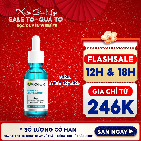  Serum Garnier Tinh Chất Dưỡng Sáng Da, Mờ Thâm Nám Skin Naturals Bright Complete Anti - Acne Booster Serum 
