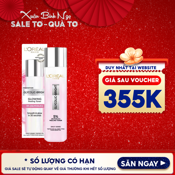  Nước Dưỡng L'oreal Hỗ Trợ Làm Sáng Da Glycolic - Bright Glowing Peeling Toner 128ml 
