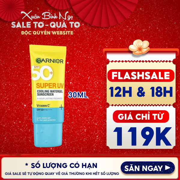  Kem Chống Nắng Garnier Tươi Mát Super UV Cooling Watergel Sunscreen SPF50+ PA++++ 30ml 