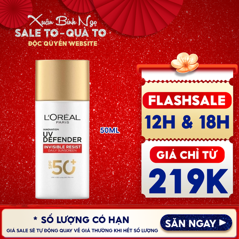Kem Chống Nắng L'Oreal Mịn Nhẹ, Bảo Vệ Da, Ngăn Ngừa Lão Hóa UV Defender SPF 50+/PA++++ 50ml