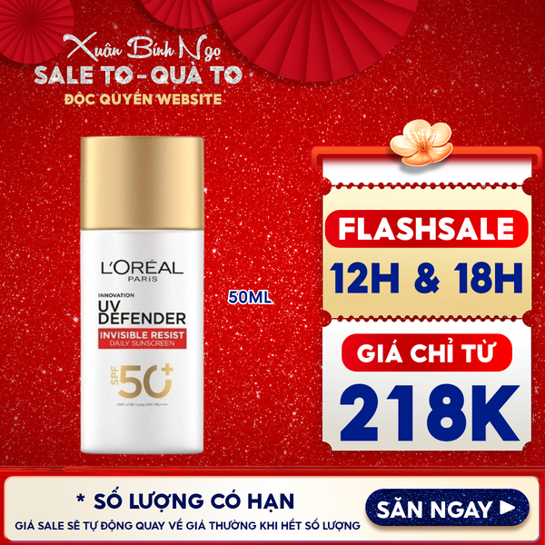  Kem Chống Nắng L'Oreal Mịn Nhẹ, Bảo Vệ Da, Ngăn Ngừa Lão Hóa UV Defender SPF 50+/PA++++ 50ml 