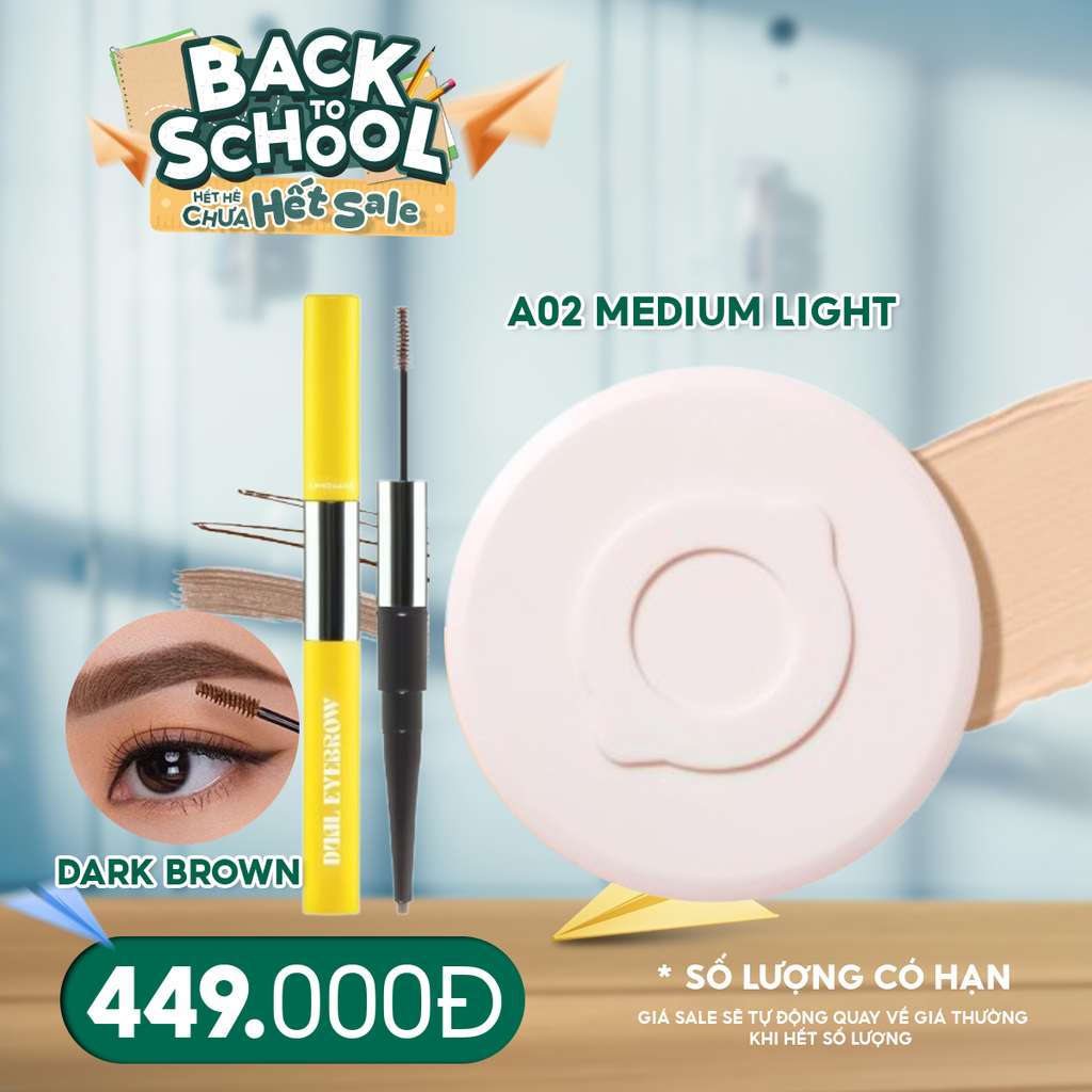 Combo 2 Sản Phẩm Lemonade: Chì Kẻ Mày Hai Đầu Want It Got It Dual Eyebrow #Dark Brown + Phấn Nước Kiềm Dầu Supper Matte Cushion SPF50+/PA+++ 15g