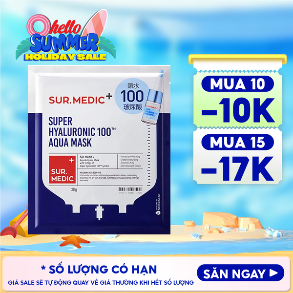  Mặt Nạ Sur.Medic+ Hỗ Trợ Cấp Nước Chuyên Sâu Super Hyaluronic 100™ Aqua Mask 30g 