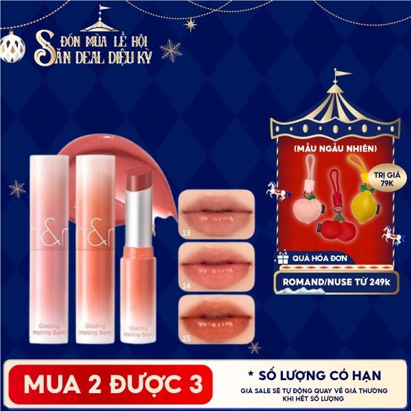  [DUSTY ON THE NUDE] Son Dưỡng Dạng Thỏi Có Màu Thuần Chay Romand Glasting Melting Balm 3.5g 