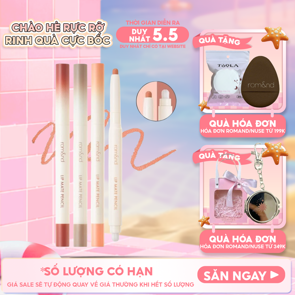 Chì Kẻ Viền Môi Romand Nhung Lì, Lâu Trôi, Thiết Kế 2 Đầu Lip Mate Pencil 0.5g