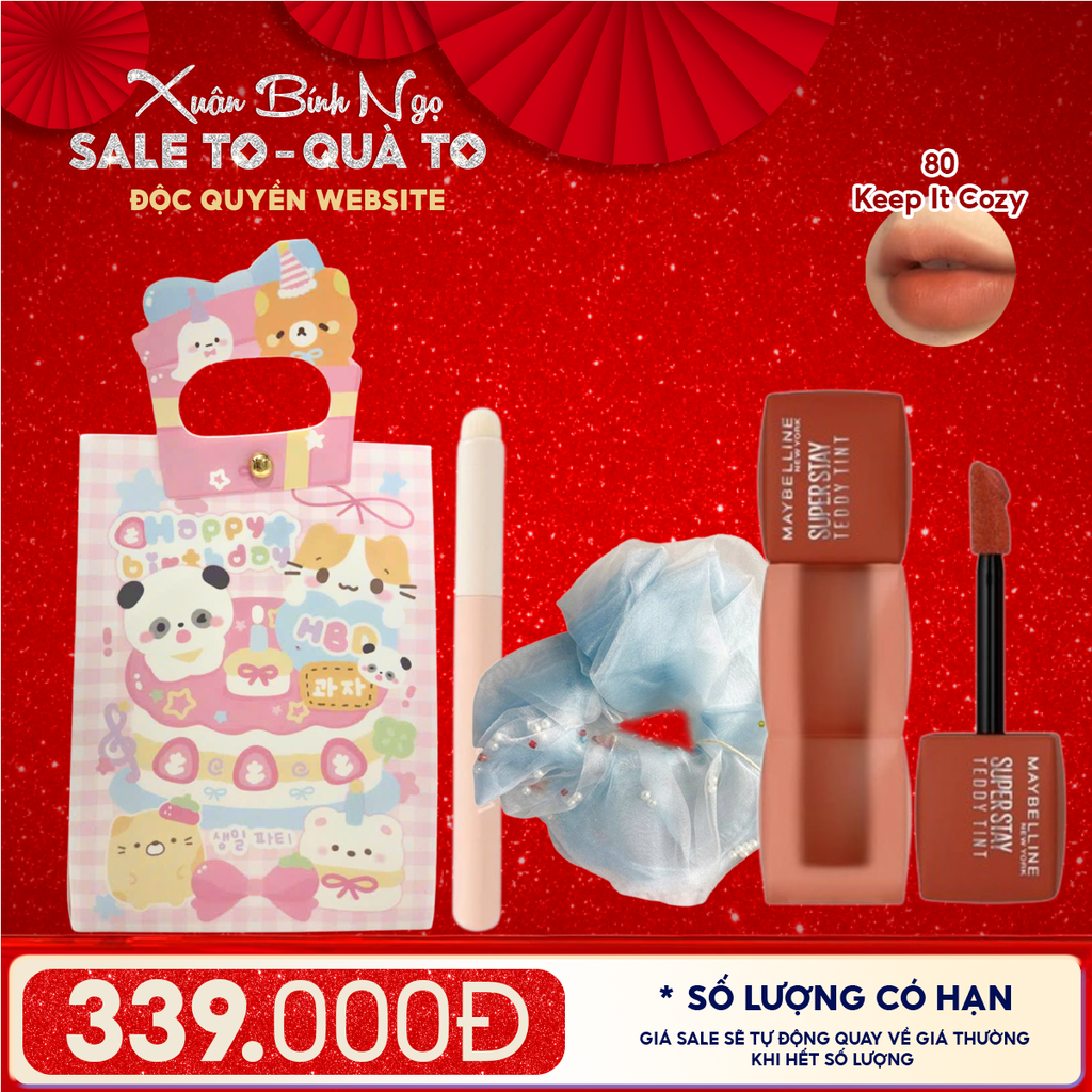 Túi Quà Tặng: Son Maybelline + Kẹp Tóc Ngẫu Nhiên + Cọ Môi + Túi Quà Tặng