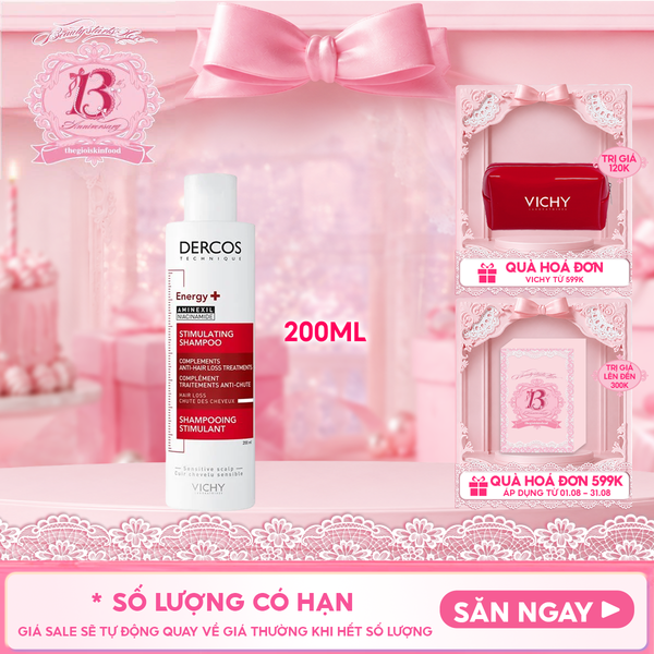  [200ml] Dầu Gội Vichy Hỗ Trợ Giảm Rụng Tóc Dercos Energising Stimulating Shampoo 