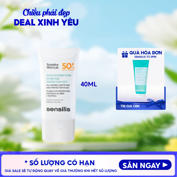 Kem Chống Nắng Sensilis Hỗ Trợ Kiểm Soát Nhờn Cho Da Dầu Mụn Photocorrection [Pure Age Perfection 50+] SPF 50+ 40ml 