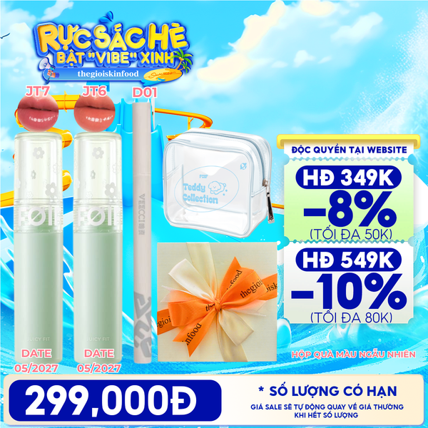  [HỘP QUÀ YÊU THƯƠNG] 2 Son Tint Bóng FOIF Juicy Fit Tint (Date 05/2027) + Bút Kẻ Mắt VEECCI Vivid Color Eyeliner Pen + Túi Make Up Cún Yêu FOIF Teddy Tint Bag 