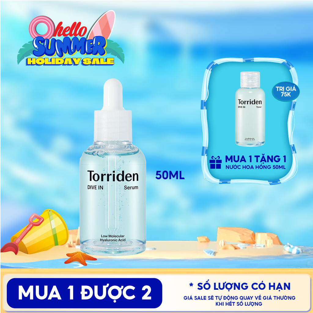 Serum Torriden Thuần Chay Cấp Ẩm, Làm Dịu Da Torriden Dive-In Low Molecular Hyaluronic Acid Serum 50ml