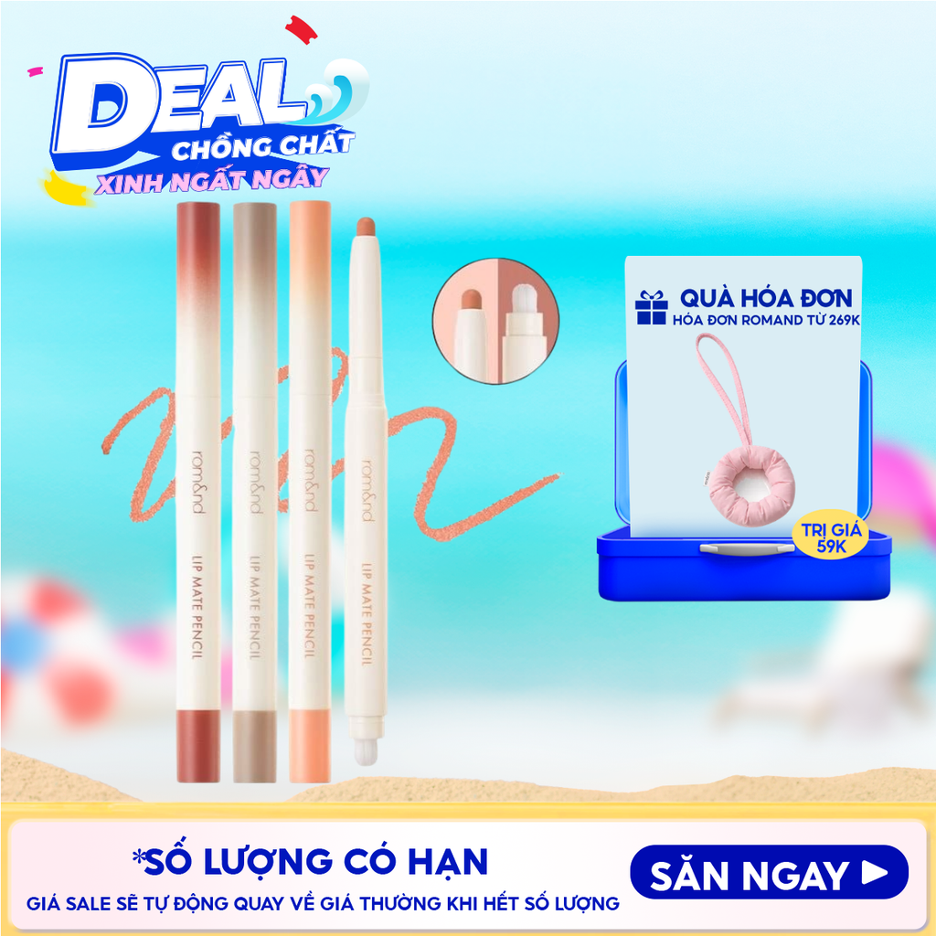 Chì Kẻ Viền Môi Romand Nhung Lì, Lâu Trôi, Thiết Kế 2 Đầu Lip Mate Pencil 0.5g