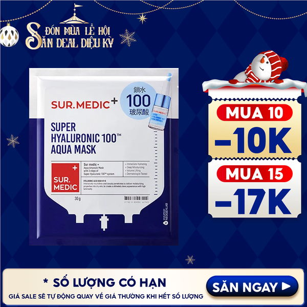  Mặt Nạ Sur.Medic+ Hỗ Trợ Cấp Nước Chuyên Sâu Super Hyaluronic 100™ Aqua Mask 30g 