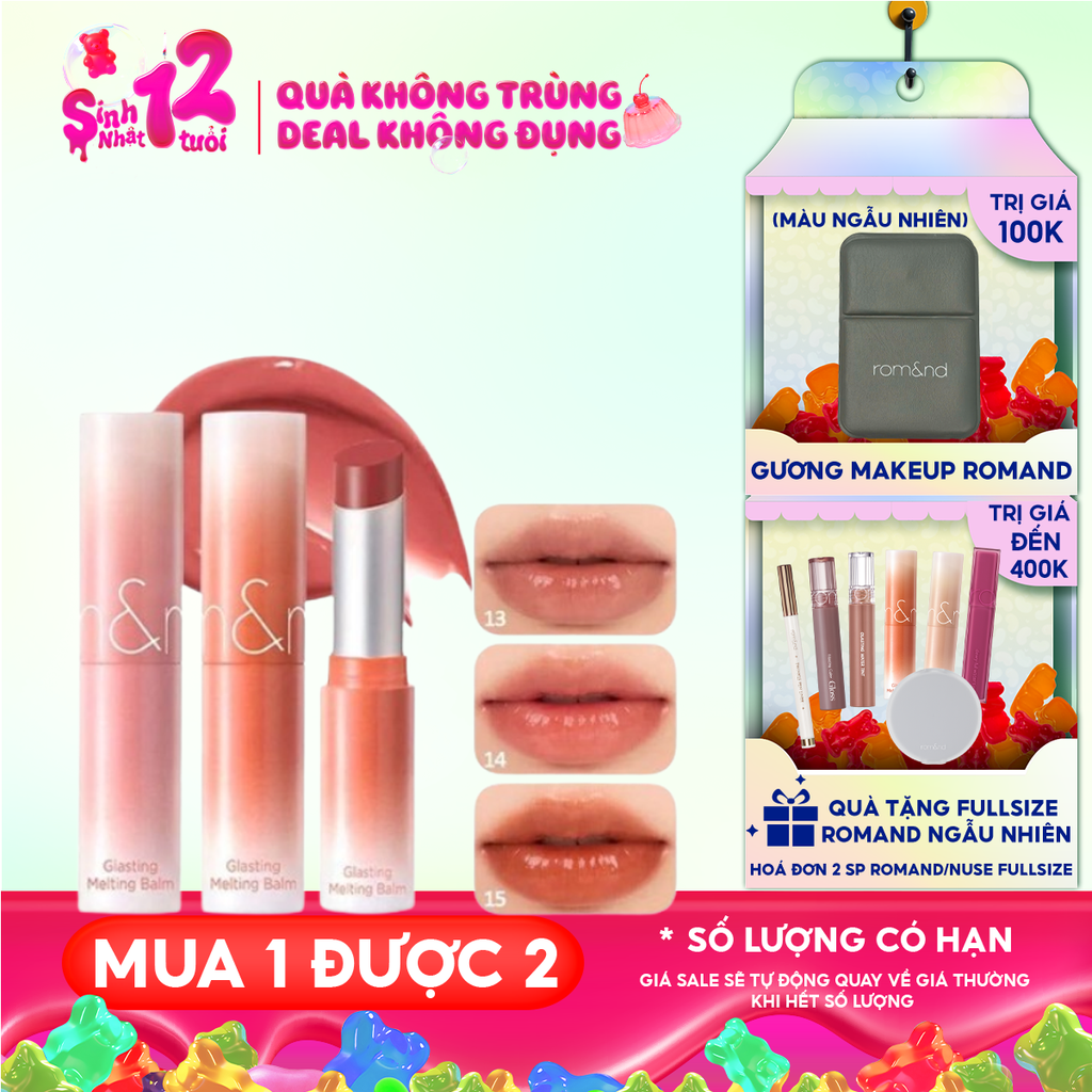 [DUSTY ON THE NUDE] Son Dưỡng Dạng Thỏi Có Màu Thuần Chay Romand Glasting Melting Balm 3.5g
