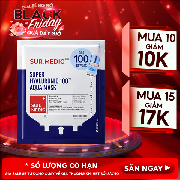  Mặt Nạ Sur.Medic+ Hỗ Trợ Cấp Nước Chuyên Sâu Super Hyaluronic 100™ Aqua Mask 30g 