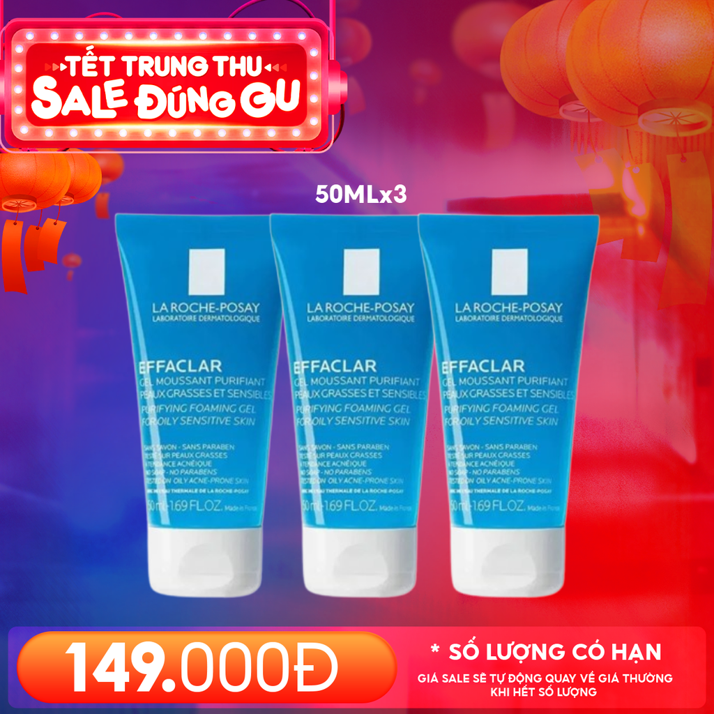[MINI 50ML] Combol 3 Chai Sữa Rửa Mặt Dạng Gel Cho Da Dầu Mụn La Roche-Posay Effaclar Purifying Foaming Gel For Oily Sensitive Skin