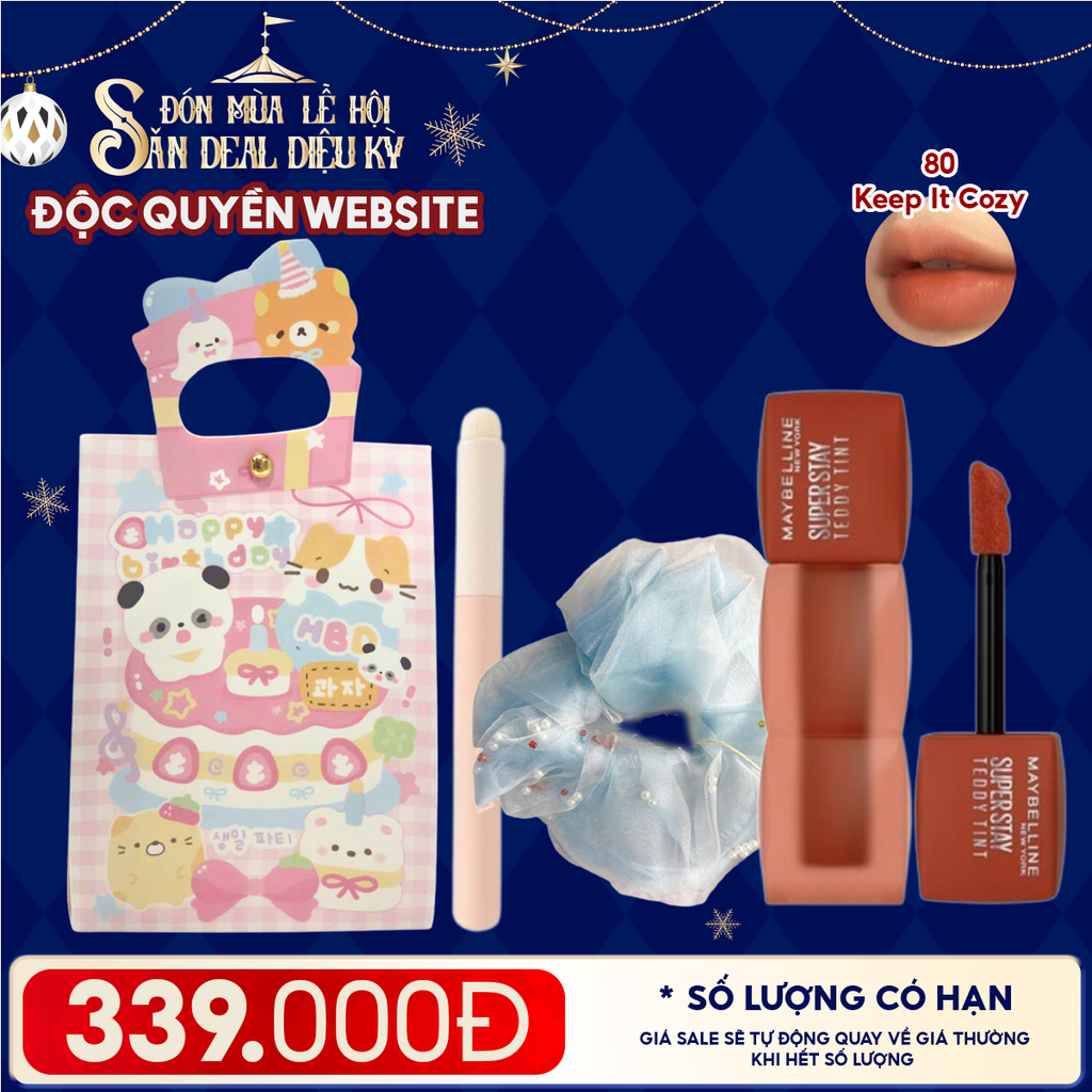 Túi Quà Giáng Sinh: Son Maybelline + Kẹp Tóc Ngẫu Nhiên + Cọ Môi + Túi Quà Tặng